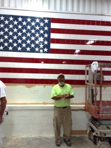 Tim McGrath completing the American Flag tile job at the SORTC.