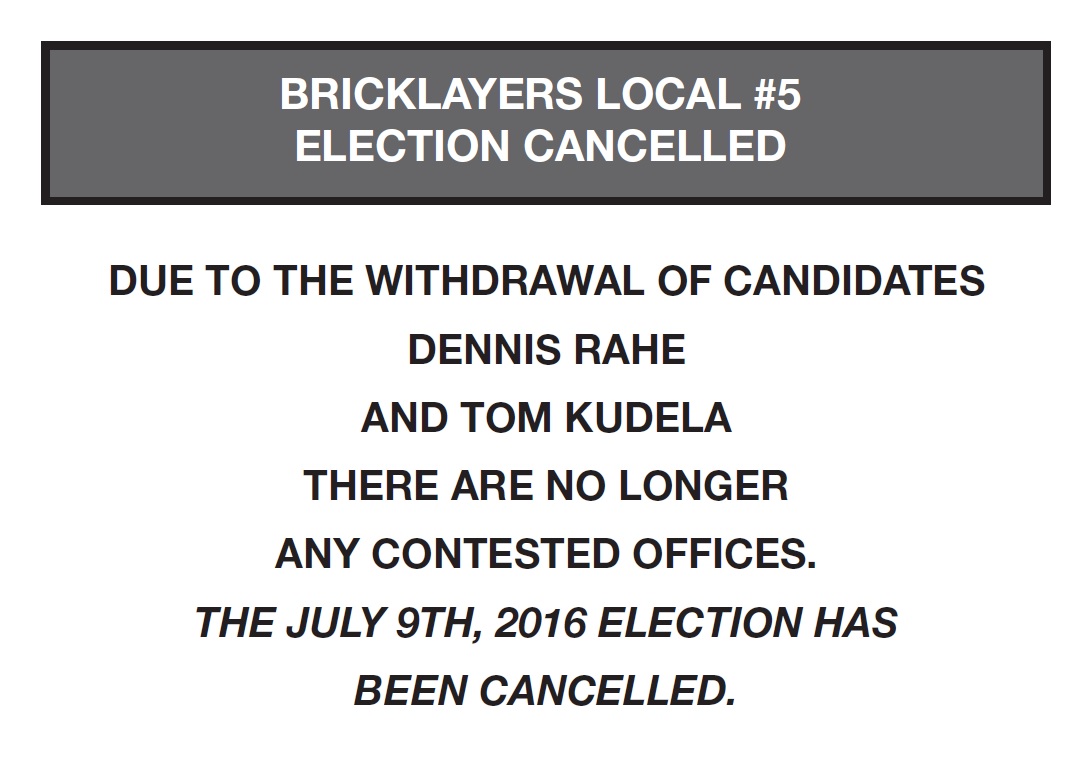 Local 5 Election Cancellation